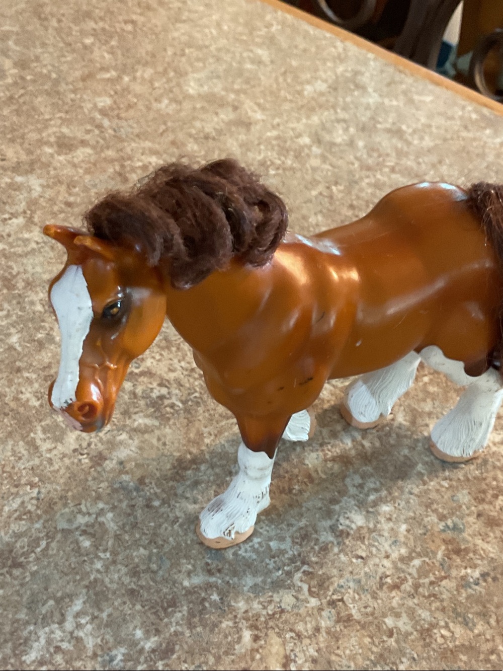 Chestnut and White Decorative Horse Figurine with Brown Mane